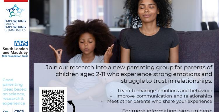 Parenting study Mum and daughter meditating, leaflet for parenting study and programme