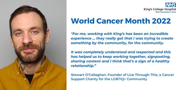 King's World Cancer Month poster with quote from patient 