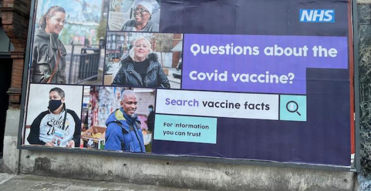 COVID vaccine Image of COVID vaccine billboard in Southwark