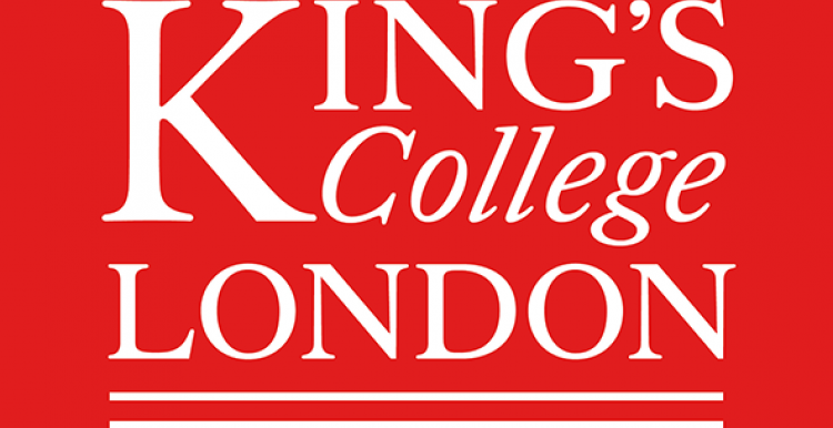 Kings College London logo: red background with white text