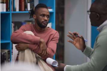 two men talking