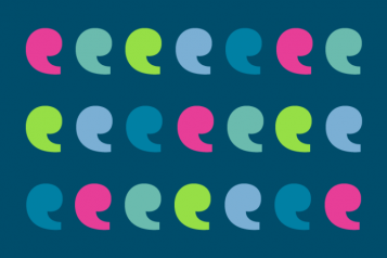 Pattern of Healthwatch logo colourful speech marks on dark blue background