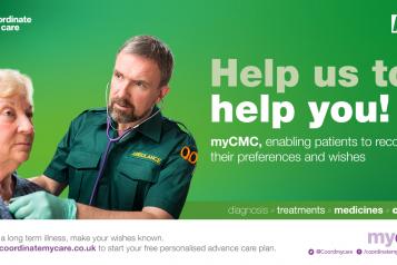 Paramedic helping an older woman with the caption 'Help us to help you'