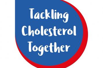 Blue and Red Logo with Tackling Cholesterol Together written in the middle