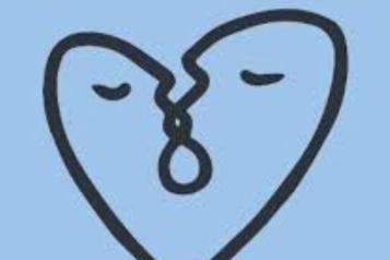 Heart shape 2 people kissing, line drawing on blue background