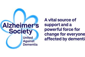 Alzhimer's Society written in blue on white backgrund