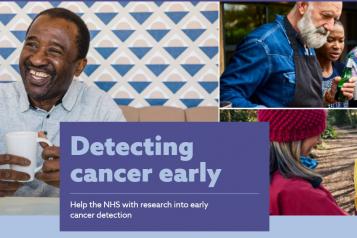 People smiling next to the sentence Detecting Cancer Early 