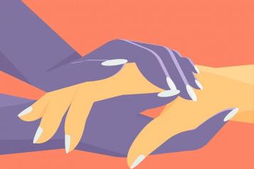 Graphic image of two sets of hands joined together