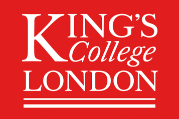 Kings College London logo: red background with white text