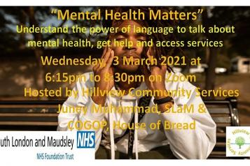 Flyer for event: Understand the power of language to talk about mental health