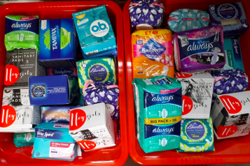 Red Box filled with sanitary products
