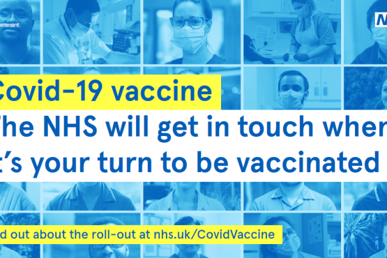 NHS blue poster about Covid-19 vaccinations 