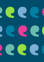 Pattern of Healthwatch logo colourful speech marks on dark blue background